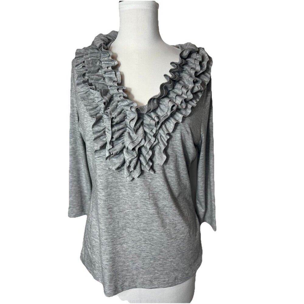 Casual Express Gray Long sleeve Knit ruffled Collar Women’s‎ Size Large